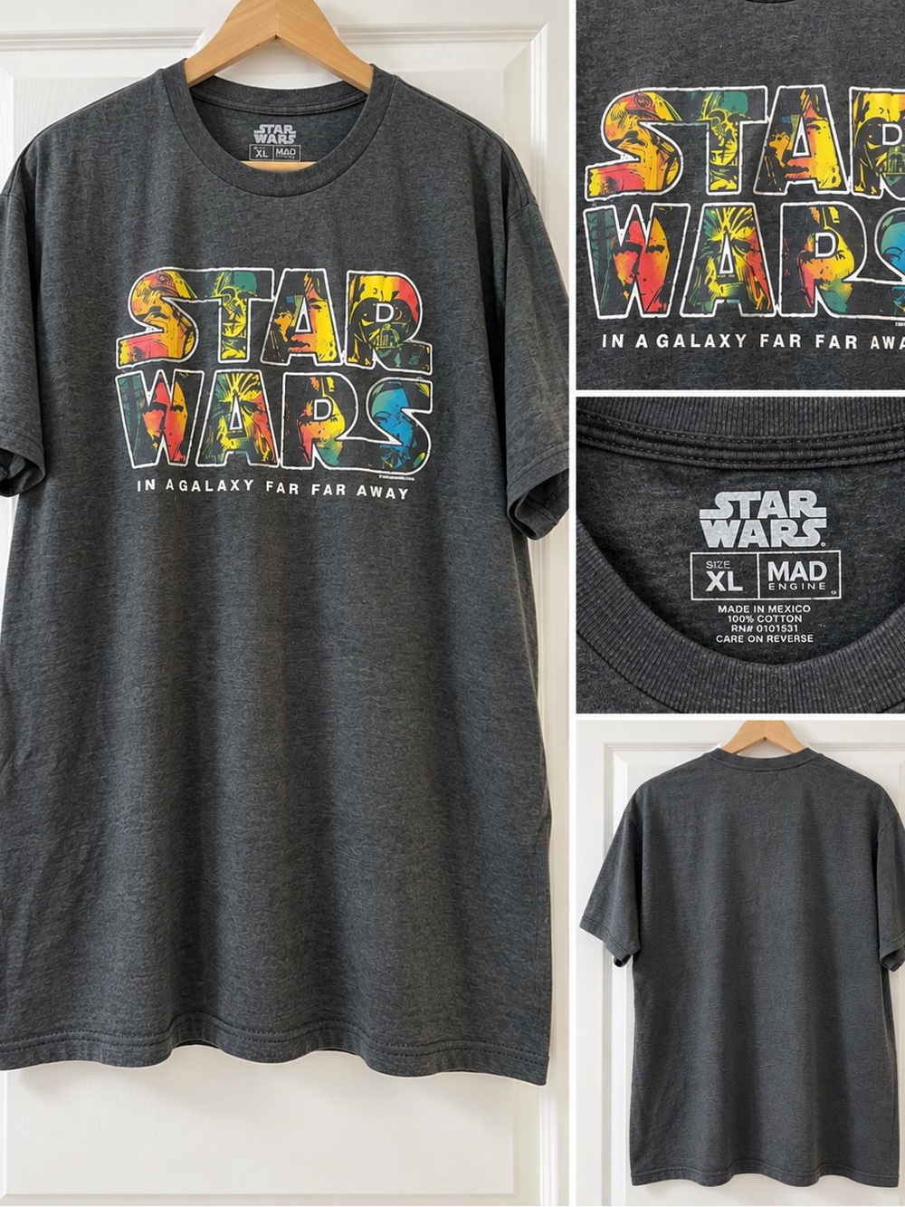 Star Wars Dark Gray Short-Sleeve Tee with Multicolor Logo, XL